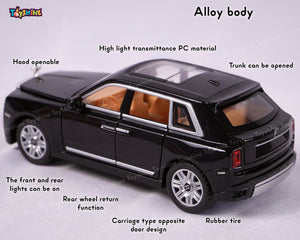 Toyshine 1:32 Scale Rolls-Royce Phantom Model Alloy Six Side Open Die-Cast Pull Back Toy Car with Sound and Light Echo Car Model Toy - Black