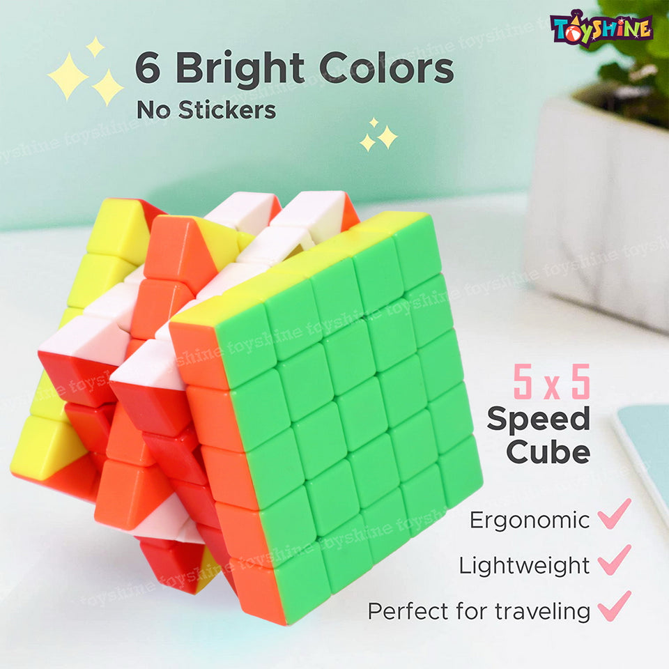 Toyshine Pack of 3 Speed Cube Set, 3x3x3 5x5x5 Magic Stickerless Speed Cube, Hard Movement High Stability Flat Pyramid Speed Cube- Gift Packing Games Toy