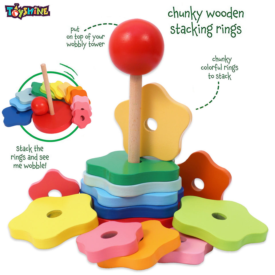 Toyshine Pack of 3 Wooden Monstessori Box | Rainbow Ring Stacker, Column Geometric Building Blocks Stacker, Numbers Learning and Writing Board | Gift Present for 2-5 Years Boy Girl Toddler Toy