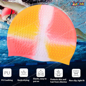 Toyshine Swimming Combo Kit for kids- 1 pc Bubble design swim cap, 1 Goggles with ear plugs (Yellow-Multi)
