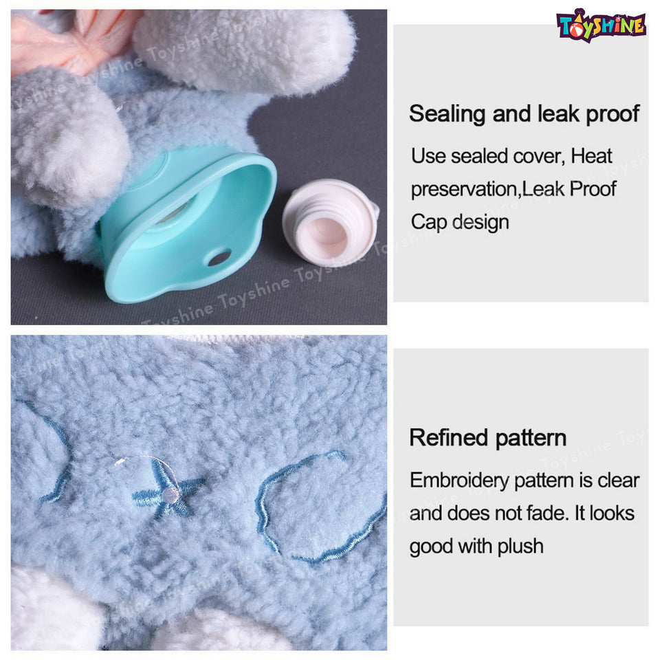 Toyshine Hot Water 1000ml Bottle with Cute Stuffed Plush Rabbit Animal Cover for Kids Great Hand Warmer for Pain Relief Hot and Cold Therapy - Blue