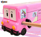 Toyshine Magic Unicorn Travel Bus Metal Pencil Box Double Compartment - Kids School Supply Organizer Students Stationery Box for Girls Boys- Pink