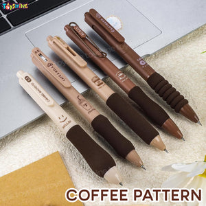 Toyshine Coffee Theme 5 Pc Retractable Quick Dry Ink 0.5mm Fine Gel Point Black Ink Kawaii Smooth Writing Aesthetic pretty pens for Birthday Party Favor Return Gift