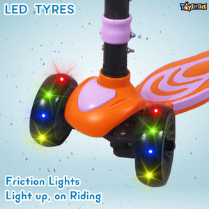 Toyshine 3 Wheel Rooster LED Light Up Wheels Runner Scooter with Anti Slip ABS Base Aluminium Structure Height Adjustable Handlebar Max Load 45kg for Boys and Girls Ages 4 and Above - Orange