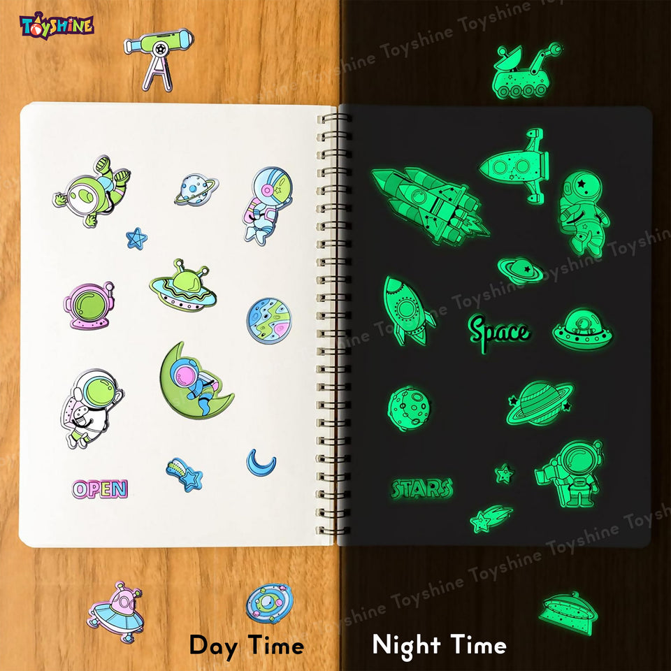 Toyshine 4 Sheets Glow in The Dark Space Theme Wall Stickers Decor for Kids Room, Scrapbooking Notebook Project Practicles Decoration and Fun Birthday Gift Party Supplies Reward - Design May Vary