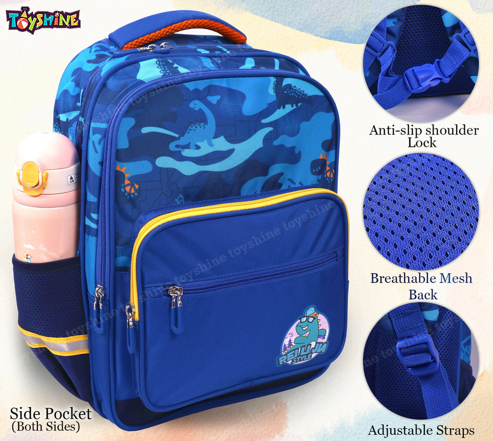 Toyshine Dinosaur High School College Backpacks 16 inches for Teen Girls Boys Lightweight Bag- Blue