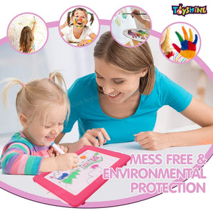 Toyshine Magic Pad Light Up LED Drawing Tablet with Stencils, 4 Neon Pens, Glow Boost Card - Pink