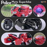 Toyshine 1:16 Scale Pull Back Alloy Simulation Police Superbike with Lights and Sound Toy Bike for Kids - Red