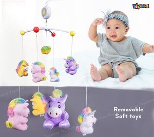 Toyshine Unicorn Bed Ring Cot Mobile with Music and Rattles Perfect Baby Musical Crib Mobile with Rotating Rattles and Hanging Toys
