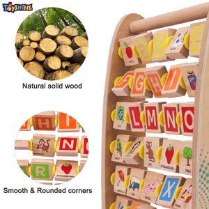 Toyshine Alph-Abacus Wooden Learning Toy, 36-Tile Educational Abacus Tool with Alphabet, Numbers, Objects, & Words