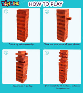 Toyshine Wooden Tower 54 Pcs Wooden Building Block, Stacking Game, Tumbling Tower Game for Kids Adult Boys Girls- Classic Padauk