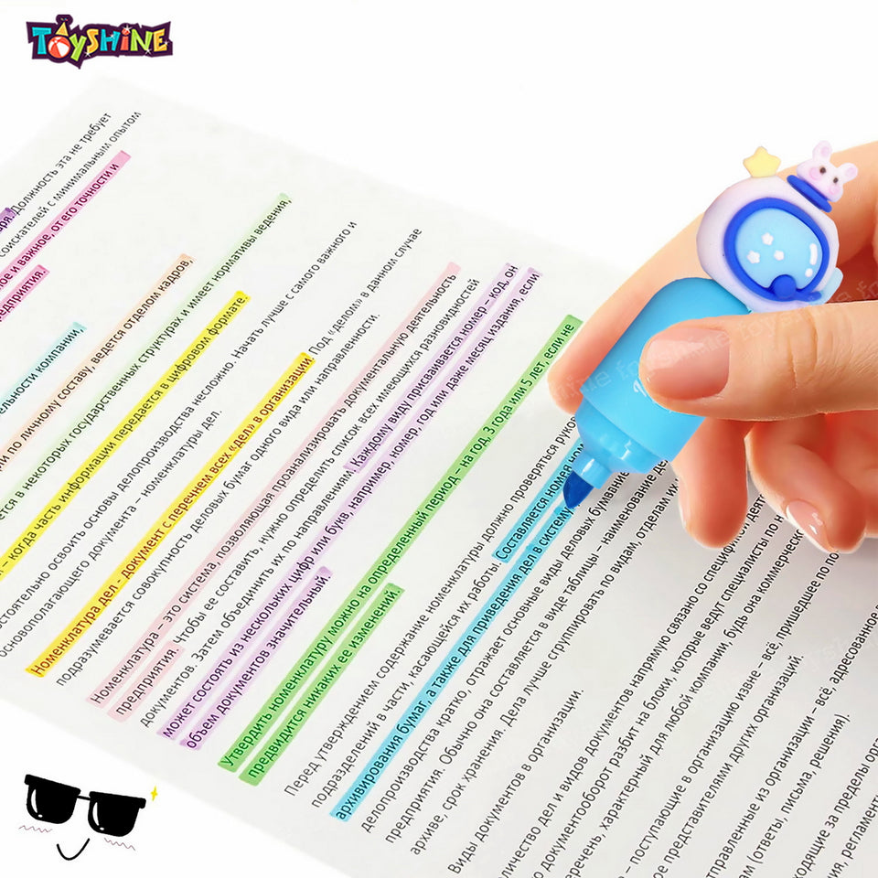 Toyshine 6 IN 1 Space Highlighter Pen Set, Pastel Colors Highlighter Set, Chisel Tip Marker Pens for Adults Kids Students School Supplies, Birthday Party Return Gift Party Favor for kids