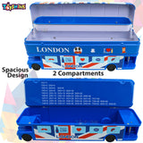 Toyshine Combo Pack of 12 Double Decker London Bus Metal Pencil Box with Moving Tyres and Sharpner | Birthday Return Gift Party Favor for Kids - Blue