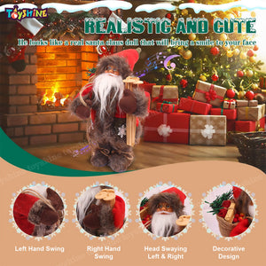 Toyshine 12" Musical and Dancing Santa Claus Holding Gift Bag and Skii stics - Winter Wonderland Themed Christmas Decoration