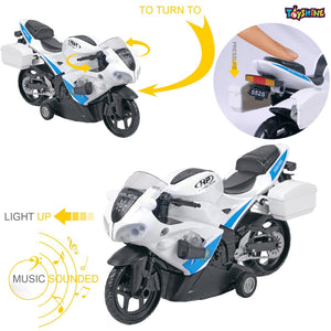 Toyshine 1:16 scale Pull Back Alloy Simulation Police Superbike with Lights and Sound Toy bike for kids - White