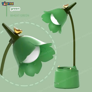 Toyshine Petal Shape Rechargeable Eye Caring 3 Mode Touch Control Bedside LED Table Lamp for Reading Study Lamp for Kids Home Office - Green