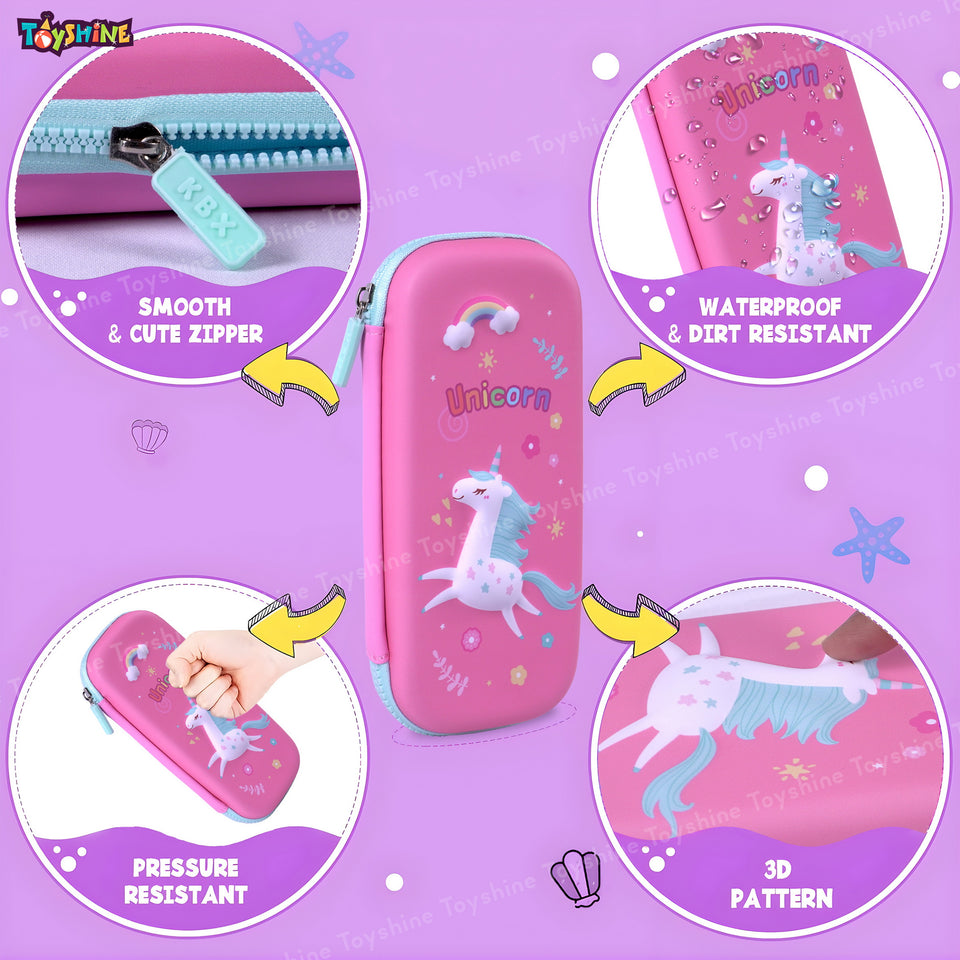 Toyshine 3D EVA Unicorn Pencil Pouch Large Capacity Pencil Pen Organizer Box Pouch Bag with Compartment Student Stationery Box for Age 3+ (Pink)