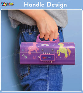 Toyshine Pencil Box with Code Lock Pen Case Large Capacity Multi-Layer Multi-Function Storage Bag Secret Compartment Pencil Box - Unicorn Purple