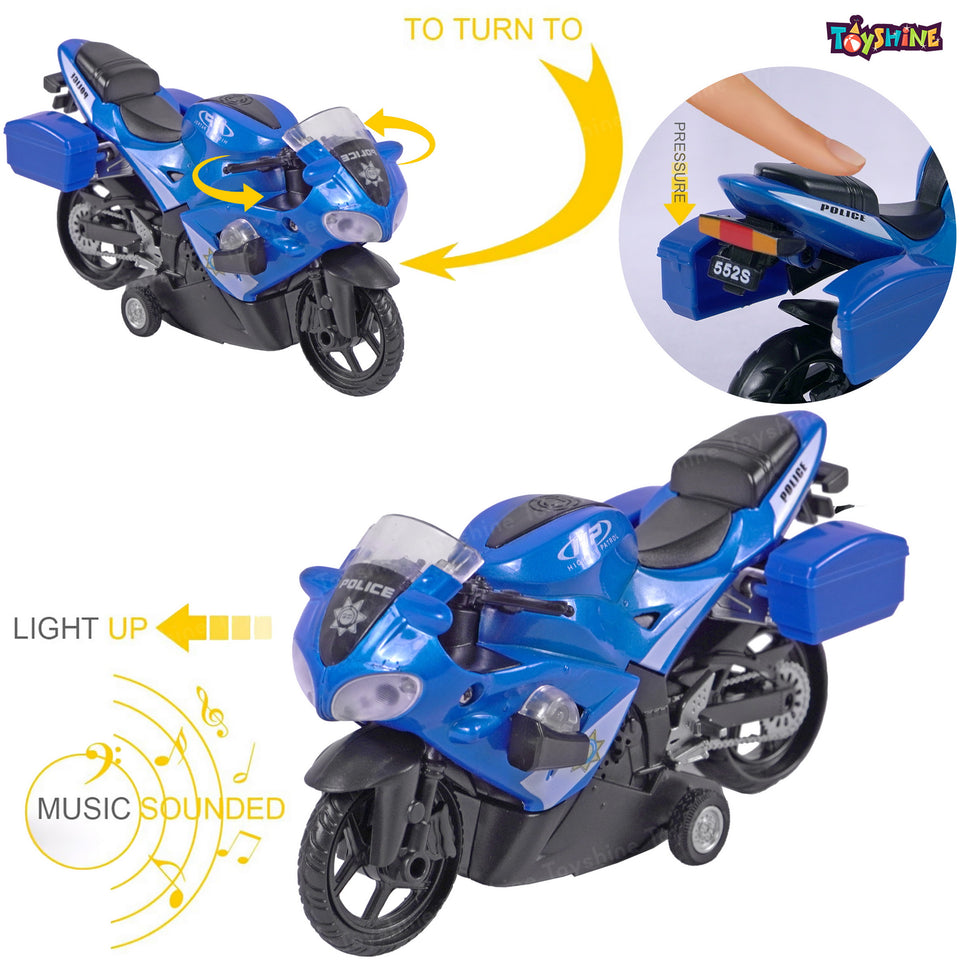 Toyshine 1:16 Scale Pull Back Alloy Simulation Police Superbike with Lights and Sound Toy Bike for Kids - Blue