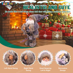 Toyshine 12" Musical and Dancing Santa Claus Holding Lamp - Winter Wonderland Themed Christmas Decoration (Grey)