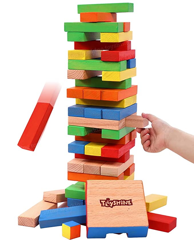 Multicolor Wooden Building Block Dominoes, Party Game, Tumbling Tower Game  (54 Pieces)