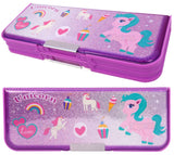 Toyshine Double Compartment Glitters Star Shine Pencil Box for Kids with Sharpener - Unicorn Purple