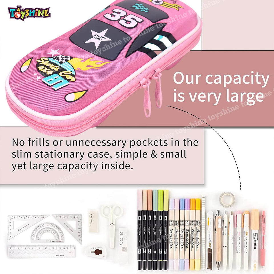 Toyshine Formula Car Hardtop Pencil Case with Compartments - Kids Large Capacity School Supply Organizer Students Stationery Box - Girls Boys Pen Pouch- Pink