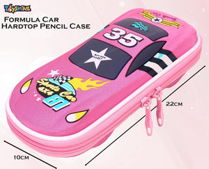 Toyshine Formula Car Hardtop Pencil Case with Compartments - Kids Large Capacity School Supply Organizer Students Stationery Box - Girls Boys Pen Pouch- Pink