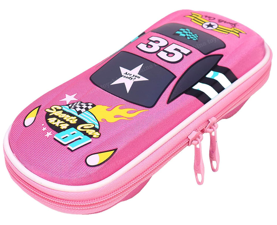 Toyshine Formula Car Hardtop Pencil Case with Compartments - Kids Large Capacity School Supply Organizer Students Stationery Box - Girls Boys Pen Pouch- Pink