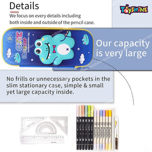 Toyshine Cute Dino Hardtop Pencil Case with Multiple Compartments - Kids School Supply Organizer Students Stationery Box - Girls Pen Pouch- Blue