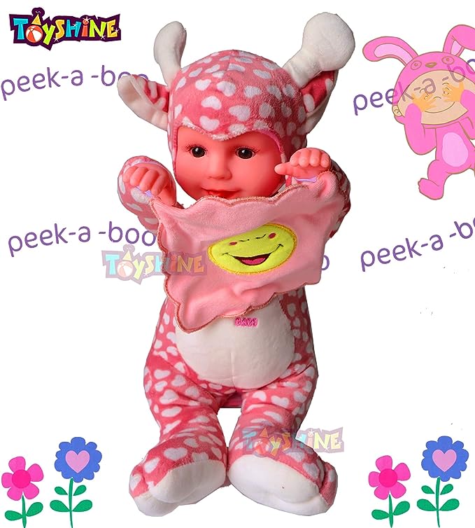 Toyshine Giraffe Peek-A-Boo Laughing Plush Stuffed Animal, 12 Inches, Pink