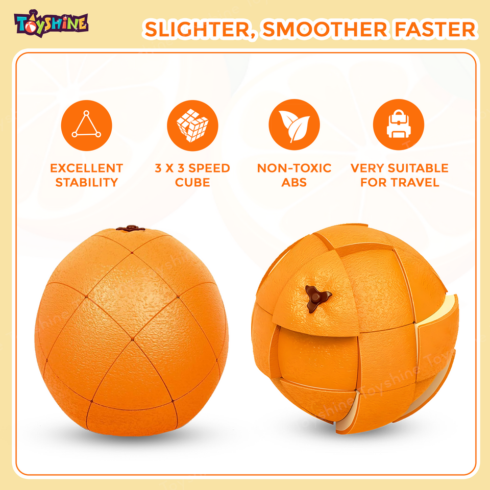 Toyshine Orange Shaped Magic Speed Cube 3x3, Stress Relief Toys for Adults & Children, Cube Educational Creative Puzzle Toys Gifts for Kids Boys Girls Age 3 +