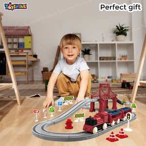 Toyshine 40 Pc DIY Battery Operated Mini Track Train Toy Set Fun Educational Intellectual Development Gift for Kids Boys Girls 3+, Red