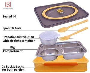 Spanker Ben Duck Large Lunch Box Thermal Stainless Steel Insulation Box Tableware Set Portable Lunch Containers for Kid Adult Student Children Keep Food - 1100 ML- Yellow