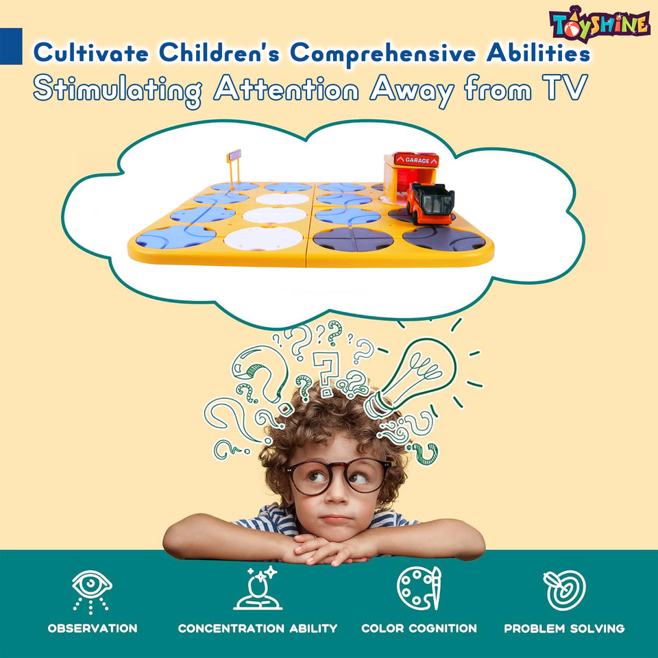 Toyshine 34 Pc DIY Maze Logic Road Builder Interactive Brain Teaser Puzzle Track Set with Parking Garage Educational Montessori Toy with Light and Music for Kids Gift for Boys Girls 3+