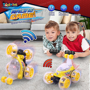Toyshine Remote Control Stunt Car | RC Stunt Vehicle 360°Rotating Rolling Radio Control Electric Race Car with Lights and Music | Rechargeable Battery for Kids Girls Boys - Yellow