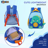 Toyshine 11" Cute Dino Theme Kindergarten Backpack for Kids Girls Boys Toddler Backpack Preschool Nursery Travel Bag Picnic Bag, Mini Size - Blue