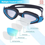 Spanker Ultra Design Anti Fog No Leaking UV Protection Wide View Swim Goggles For Women Men Adult,Blue-Black SSTP