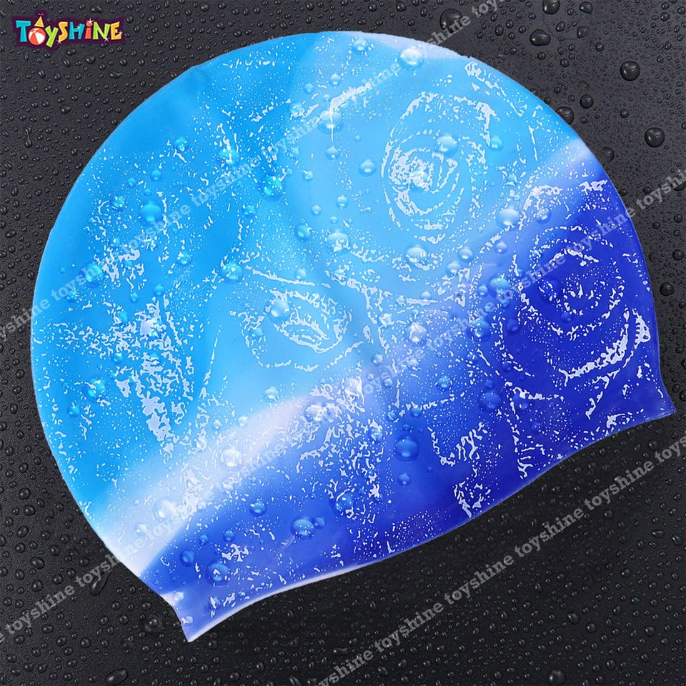 Toyshine Bathing Caps Non-Slip for Long Hair Silicone Swimming Caps for Women, Spray Design Pink Multi - Blue Multi(Pack of 2) SSTP