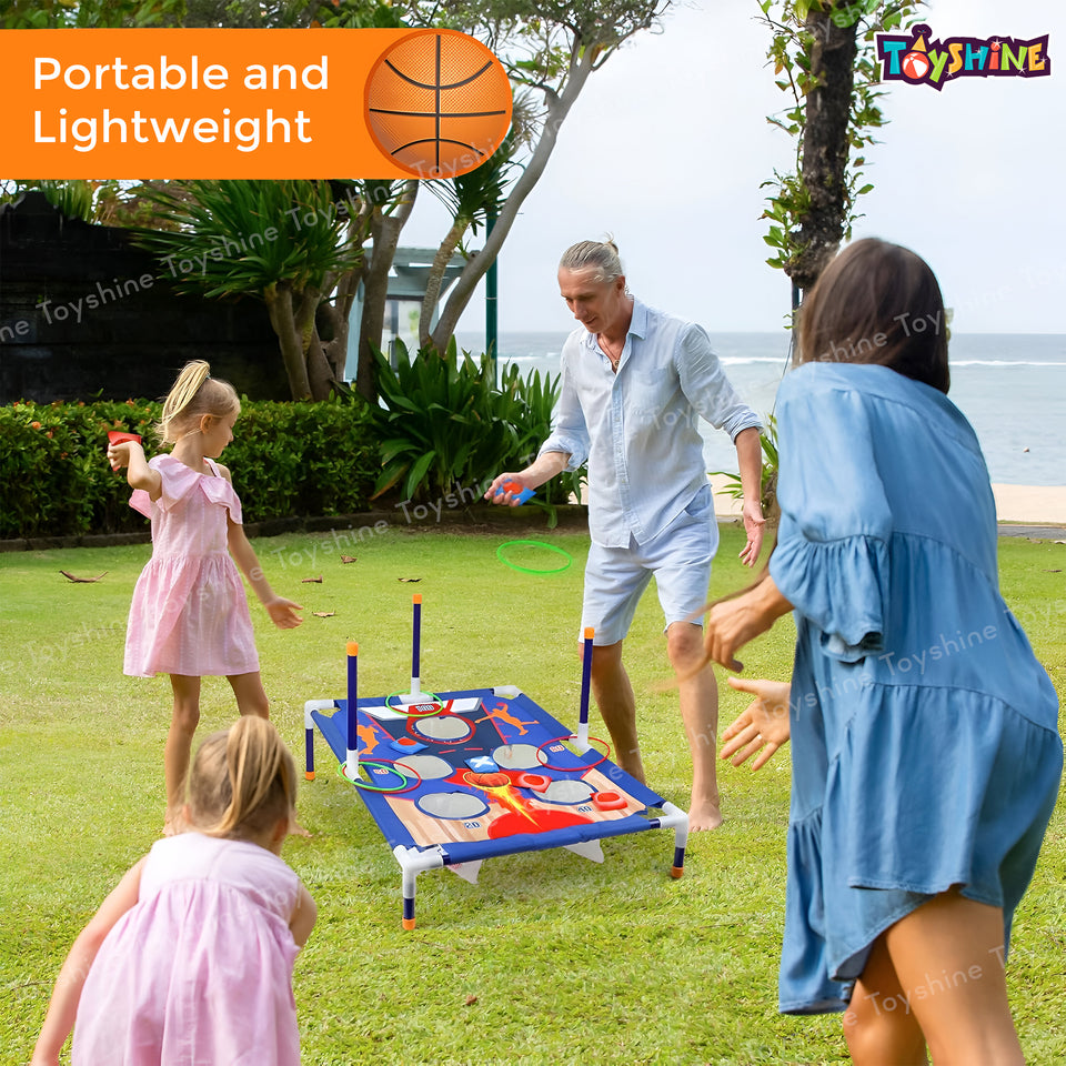 Toyshine 2 in1 Portable Children's Indoor and Outdoor Bean Bag toss Set with 5 Holes for Scoring, 6 pod Bags and 6 Lasso Rings Fun Family Party Games Ideal Gift for Kids 3+