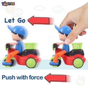 Toyshine Pack of 2 Push and Go Boy Play Set Friction Powered Toys - Cycle boy