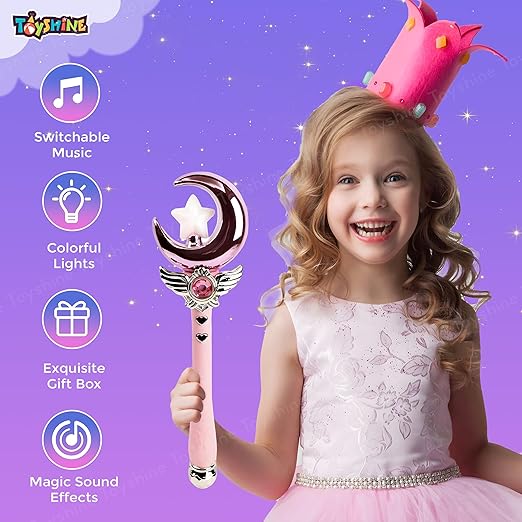 Toyshine Princess Fairy Magic Wand Moon Styling Stick Flashing Toy with Music and Light for Kids - C