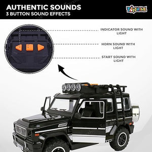 Toyshine 24 * 10cm Friction Powered Jeep with Music and Lights Smooth Push and Go Pretend Play Toy Car inbuilt with Doors Openable Feature Great Gift for Children Boys Girls - Black