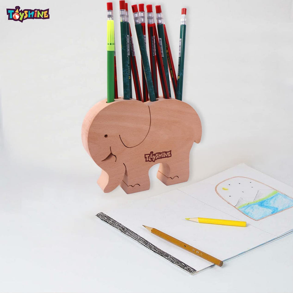 Toyshine Animal Shaped Wooden Pen Pencil Holder|Desk Organizer - Elephant