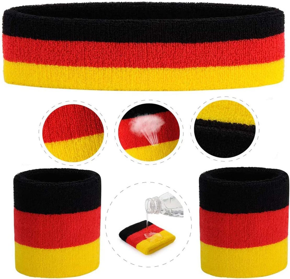 Toyshine 9 Pieces Sweatbands Set, Includes Sports Headband and Wrist Sweatbands Striped Sweat Band for Athletic Men and Women - Red Black