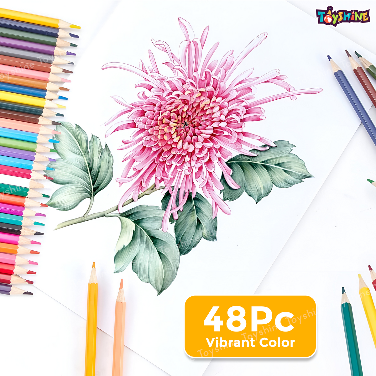 Toyshine 48Pc Vibrant Color Presharpened Soft Core Drawing Pencils for