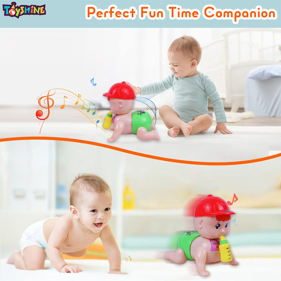 Toyshine Battery Powered Cute Adorable Crawling Baby with Dazzling Lights and Dynamic Sound Musical Interactive Toy for Babies & Kids