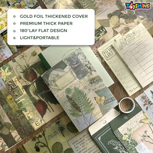 Toyshine Green Field Scrapbooking Vintage Collection - Gift Box Set of 125pcs Aesthetic Journaling Kit, Scrapbook Kit with Stickers, Washi Tapes, Art Craft Gift for Kids Boys Girls Teens - Green