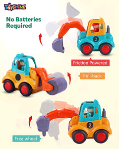 Toyshine Pack of 4 Friction Powered Construction Vehicle Automobile Car Toy Set for Kids 2+Yrs, Multicolor