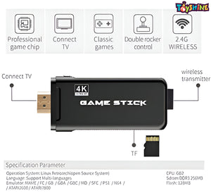 Toyshine Wireless USB Video Game Console Game Stick Built-in 3000 Classic Games 8 Bit Mini Retro Controller HDMI Output Dual Player- 4K Ultra HD Game Stick